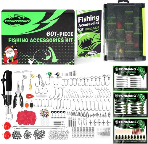 FONMANG 601-Piece Fishing Tackle Box - Complete Fishing Gear Set | Perfect Christmas Gift for Men