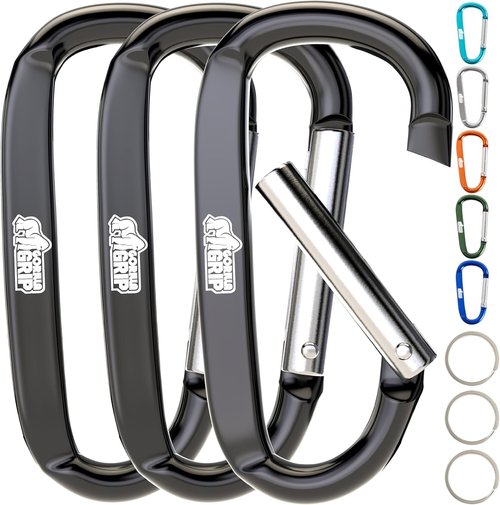 GORILLA GRIP Heavy-Duty Aluminum Carabiner Clip - 3" D Ring Key Holder, Rust & Scratch-Resistant, 170lbs Capacity