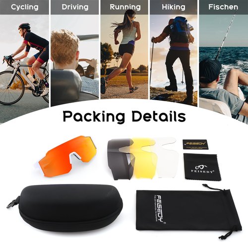 FEISEDY Polarized Sports Sunglasses for Men Women Youth - Baseball, Running, Cycling UV400 Protection 4 Lenses B0279
