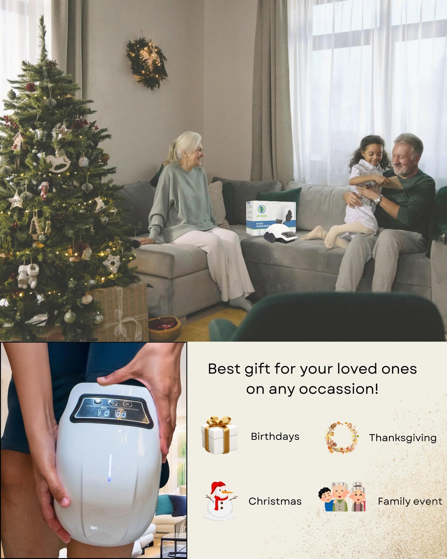 JoyKnee Cordless Knee Massager with Heat & Red Light Therapy – Adjustable Heat & Vibration – Lightweight, Portable & Multi-Use for Knees, Shoulders & Elbows – Relaxing and Comfortable Design