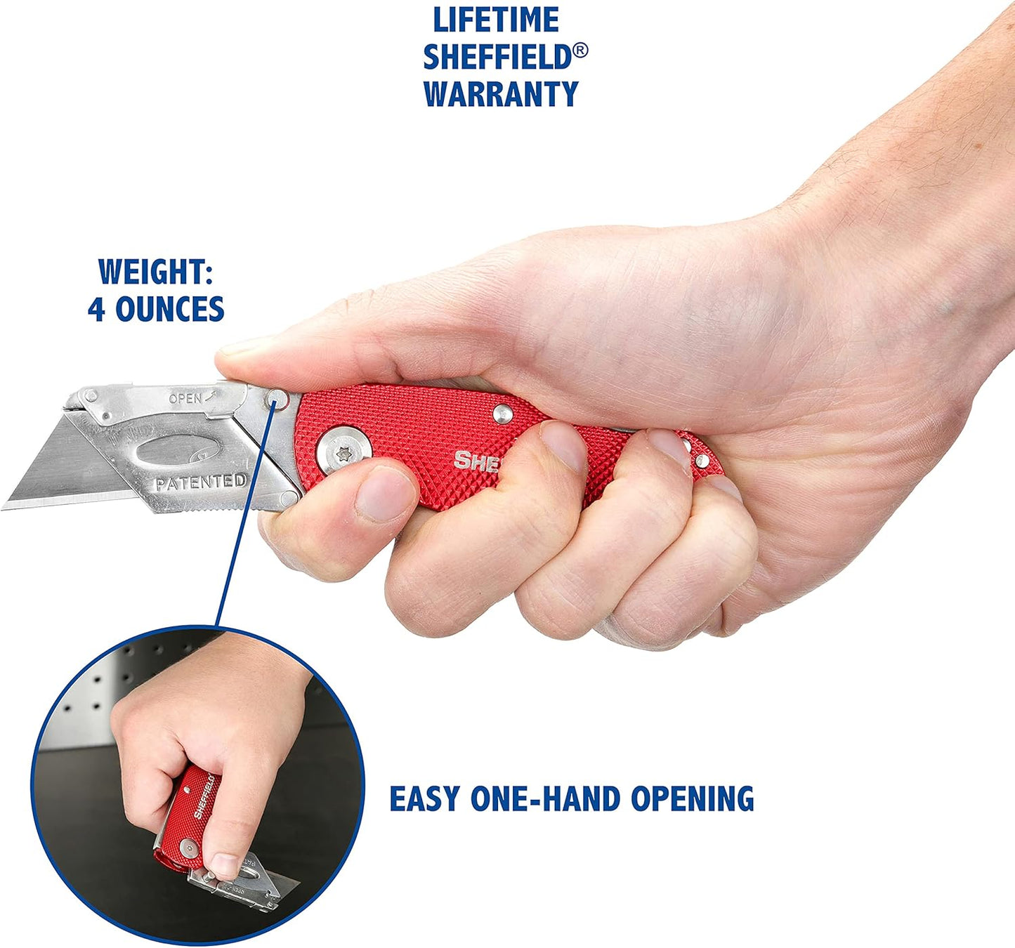 Sheffield Folding Utility Knife - Aluminum Handle, Accepts Standard Blades | Ideal for Home, Office & Trades
