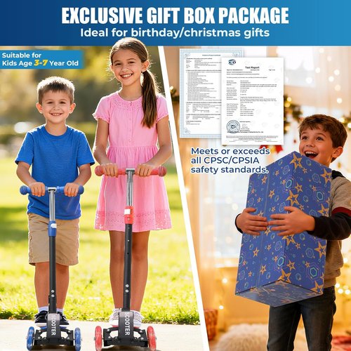 Foldable Kids Scooter - Lean-to-Steer Technology & LED Light-Up Wheels | Adjustable Handlebar for Ages 3-7