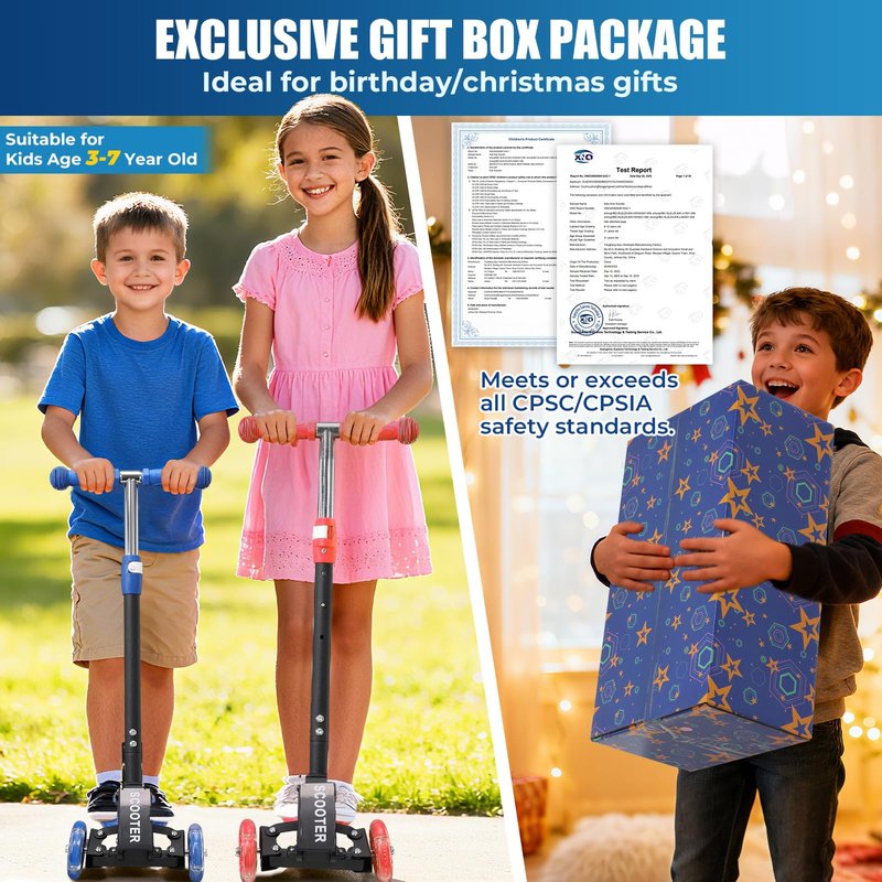 Foldable Kids Scooter with Lean-to-Steer Technology, LED Light-Up Wheels, and Quick-Adjust Handlebar – Ideal Outdoor Gift for Ages 3/4/5/6/7