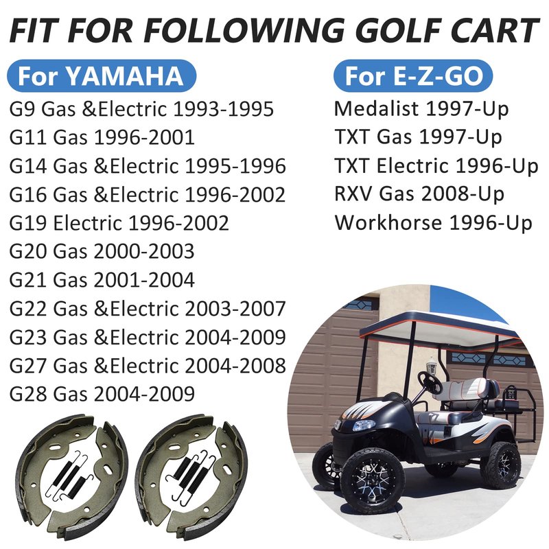 Golf Cart Brake Shoes Springs Pins 27943G01 70795G01 for E-Z-GO Medalist TXT 97-Up/RXV 08-Up/Workhorse 96-Up/Yamaha G9 To G28