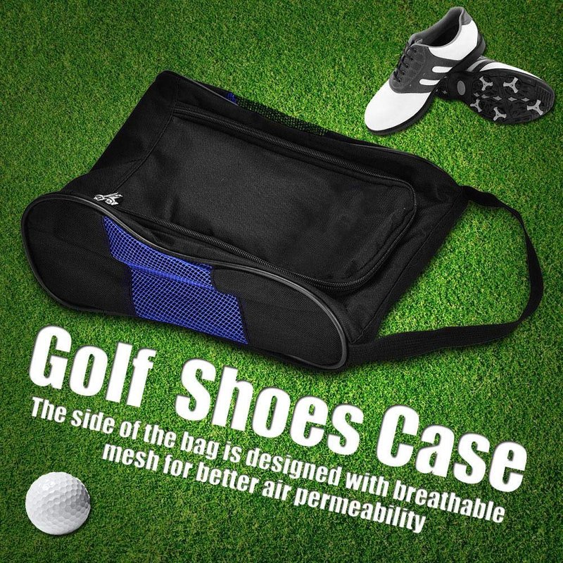 Portable Golf Shoes Bag Breathable Storage Organiser Zippered Shoe Bag with Pocket for Storing Sports Accessories Unisex(Black and Blue)