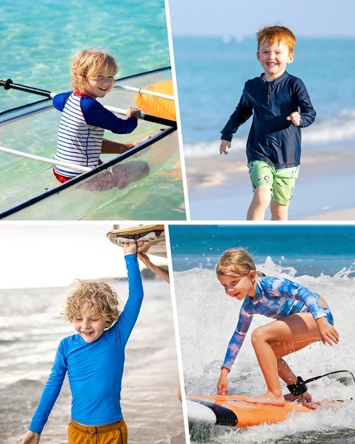 Boys Rash Guard Long Sleeve UPF 50+ Kids Swim Shirts Youth Quick Dry Sun Water Shirt for Fishing