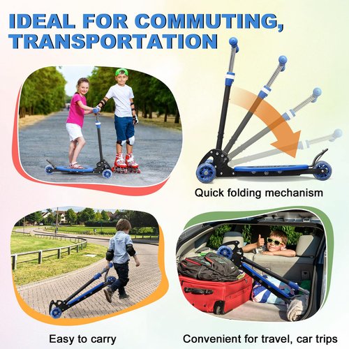 Kick Scooter for Kid 3-5 5-7,LED Lighted 3 Wheels,Folding Scooter, Lean to Steer,Adjustable Height,Widen Anti-Slip Deck, Heavy Duty Metal Toddler Scooters for Boys Girls 3-8 up to 150 LBs
