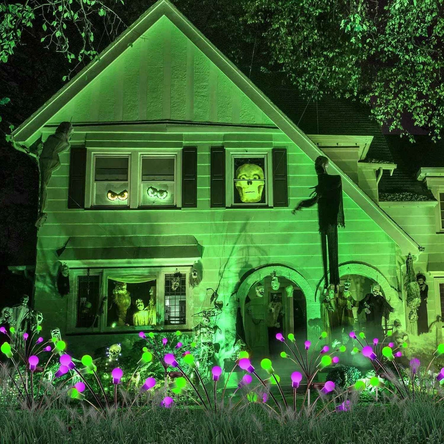 48 LED Solar Halloween Lights - 6 Pack Purple & Orange Waterproof Firefly Lights for Garden & Patio Decor