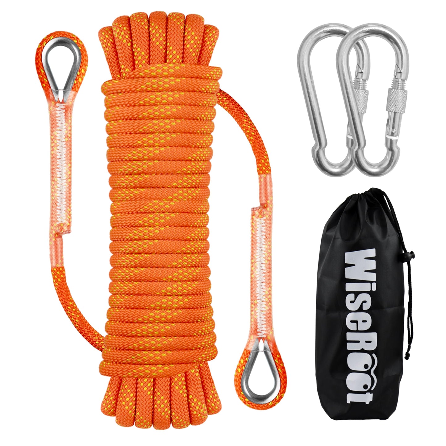 WISEROOT 8mm Static Climbing Rope: Heavy Duty Outdoor Rock Climbing Rope for Arborist Tree Work, Rescue, Camping & Hiking, (10m/32ft, 20m/64ft, 30m/96ft) Orange/Black (Orange, 32 Feet)