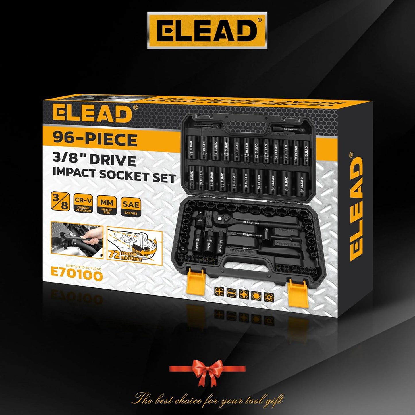 96-Piece ELEAD Impact Socket Set - Deep & Shallow Metric/Standard with Ratchet, Adapters & Extensions