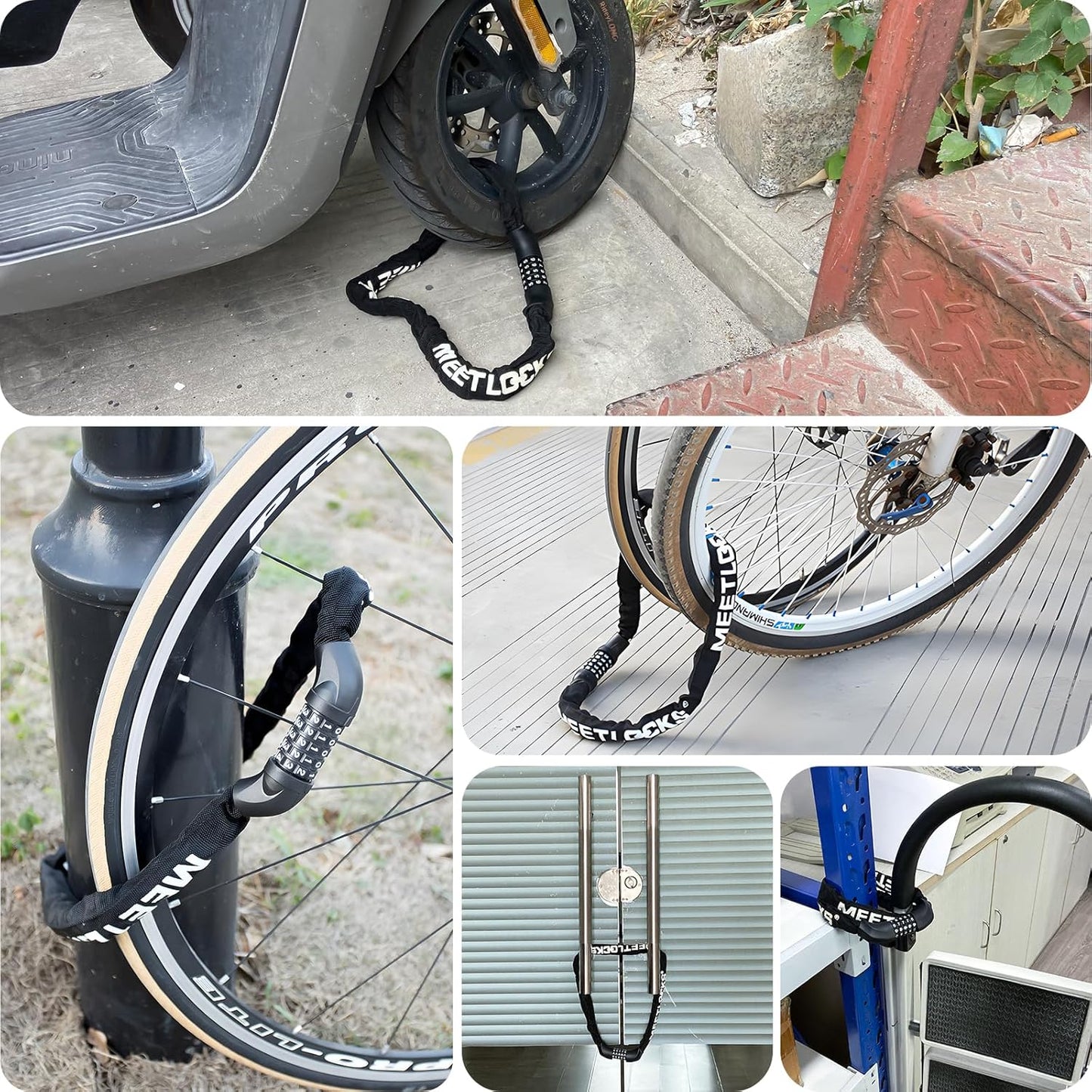 MEETLOCKS 3.2ft Heavy-Duty Bike Chain Lock - 5-Digit Combination Anti-Theft Security for Bicycles, Scooters & More