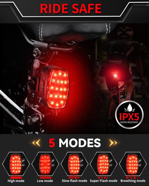 DARKBEAM Bike Headlight Rechargeable USB-C, Bicycle Lights 4000LM Ultra Bright, Mountain Bike Light Set for Night Riding, 6+5 Mode Waterproof Front Bike Light & Rear Light for Road, Cycling