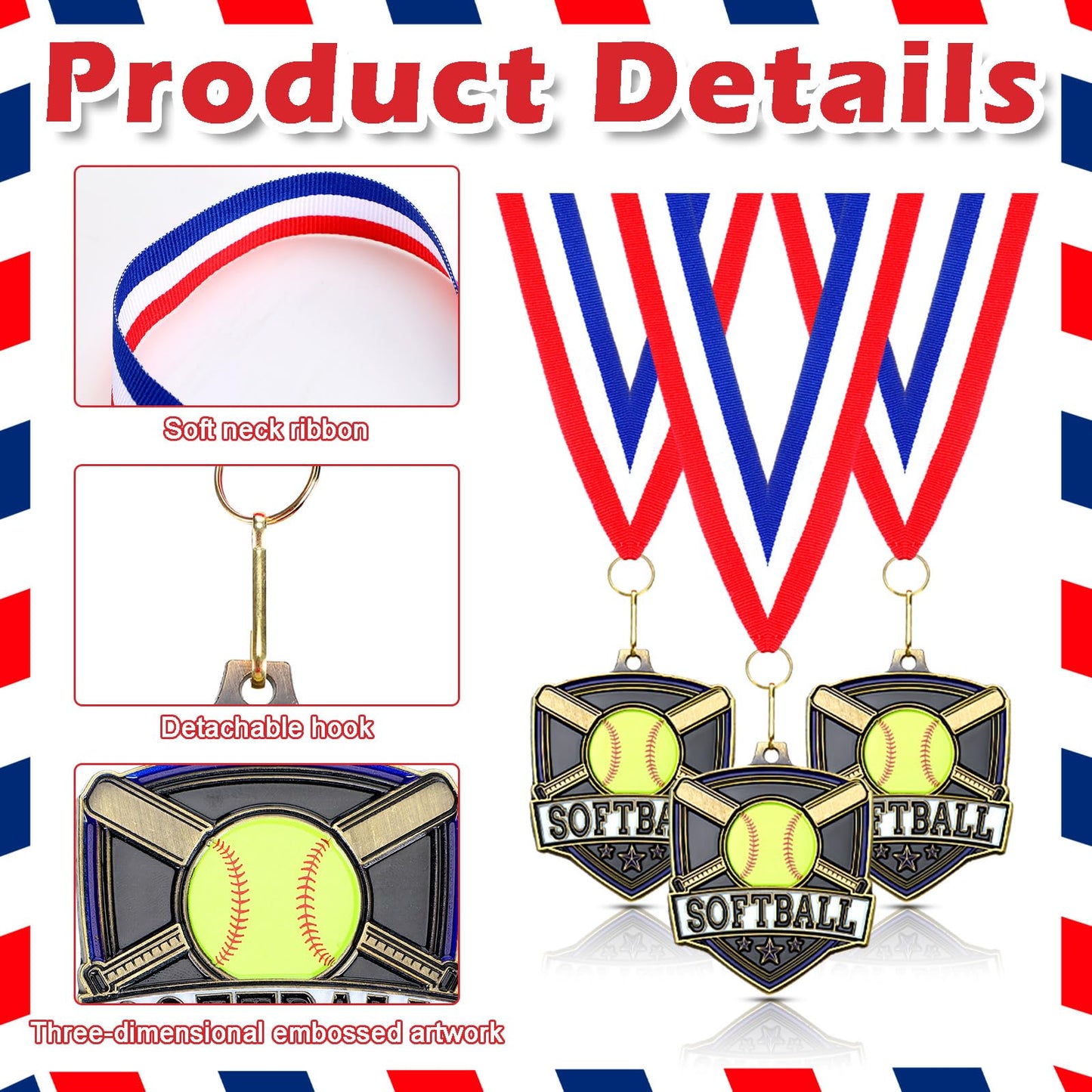 Trnayi 40 Pcs 10/20 /30/40 Pcs Award Medals Bulk Sports Medals with Neck Ribbons 2.4 Inch Winner Award Trophy Prize Gift for Sports Themed Party Favors Tournaments Match (Softball)