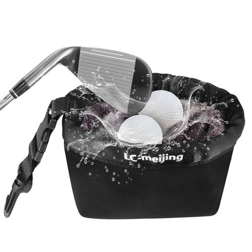 LC-meijing Golf Club Ball Cleaning Bag, Waterproof Liner Clean Club Grooves, Machine Washable Dry Exterior Golf Club Bag Accessories with Quick Release Clip(Black)