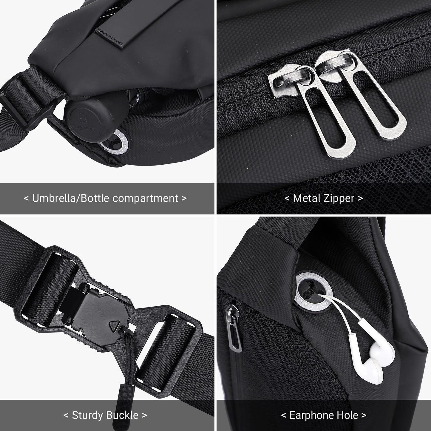 WITZMAN Nylon Sling Bag for Men Travel Crossbody Bag Waterproof Lightweight One Strap Casual Hiking Daypack（BN010 Black）