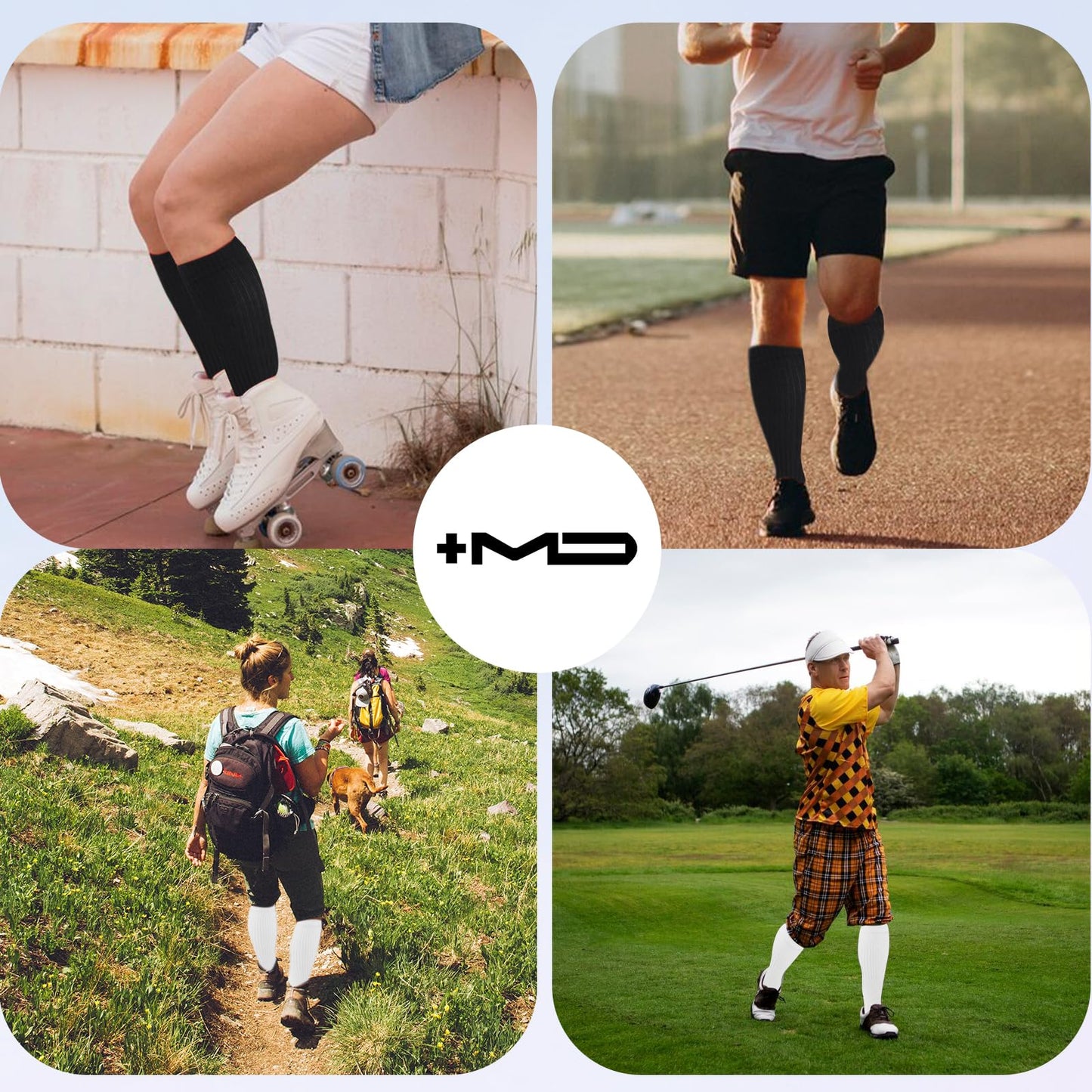 +MD Cotton Compression Socks for Women & Men 6 Pairs 15-20mmHg Knee High for Sports, Travel, Nursing, Long Sitting Standing 6Black 10-13
