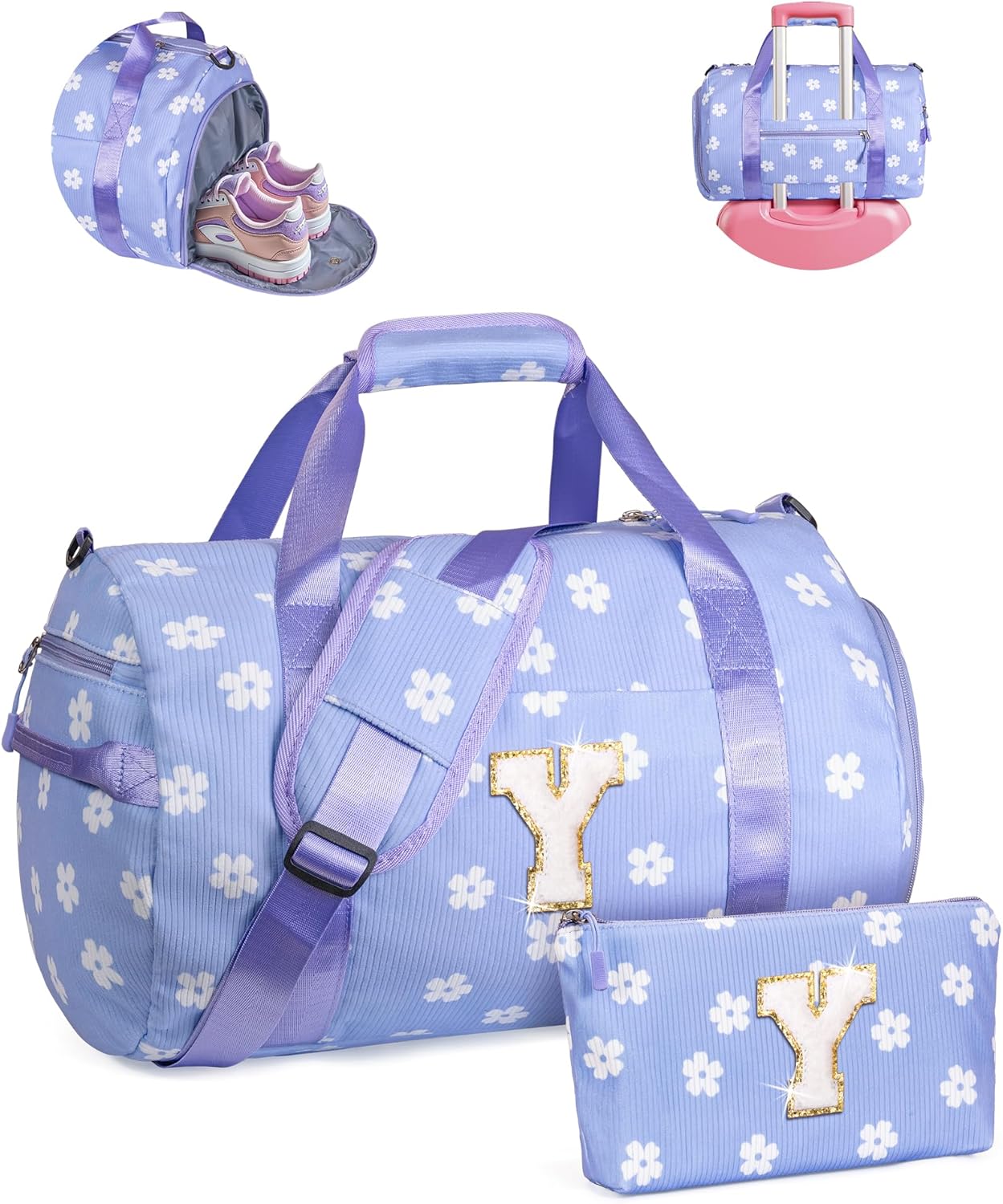 Skiennix Personalized Gym Bag for Cheerleaders - Custom Dance Duffle with Shoe Compartment & Toiletry Bag (Letter Y)