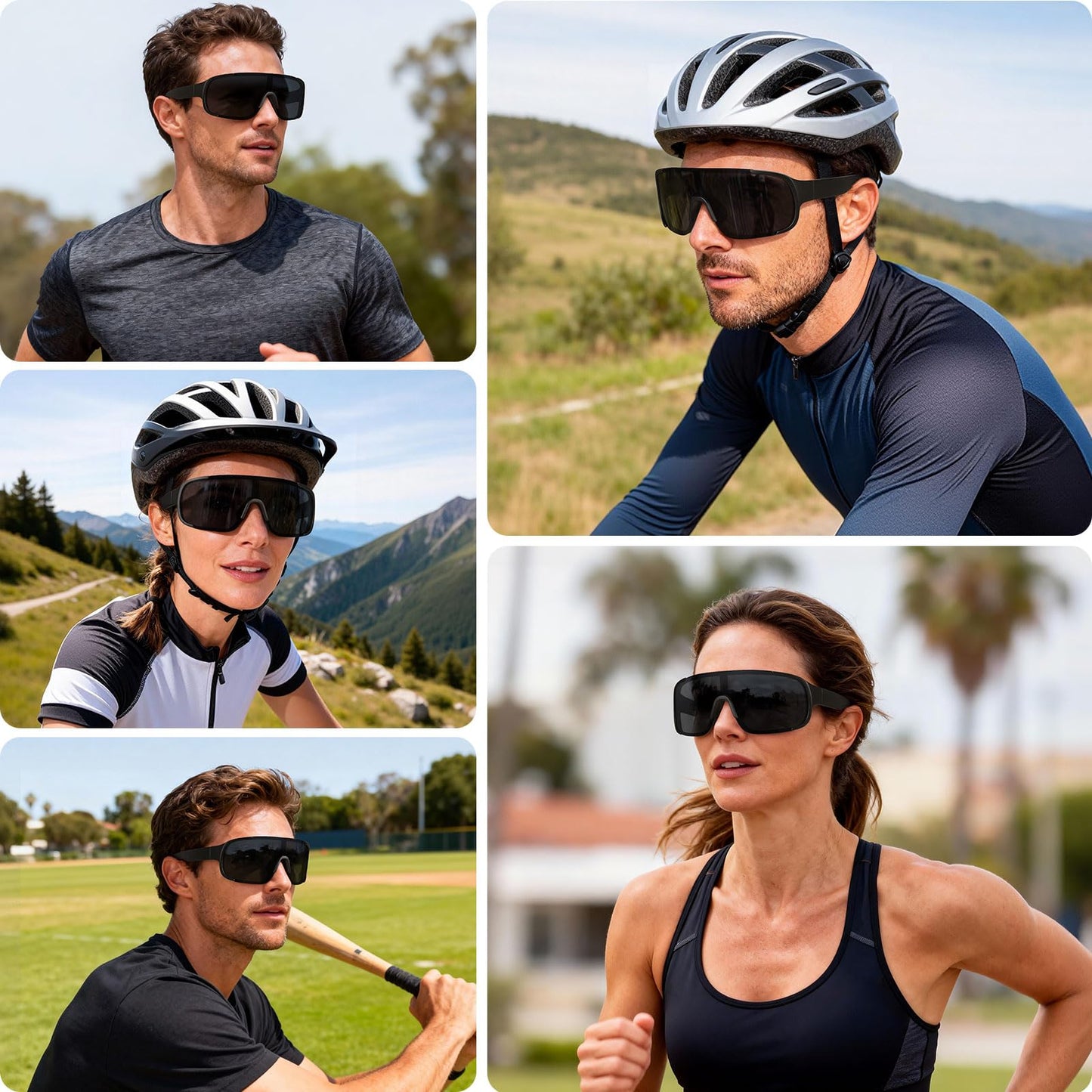 Ofwin Polarized Cycling Sports Sunglasses for Men Women UV Protection Fishing Bike Running Wrap Around Sun Glasses Matte Black/Gray