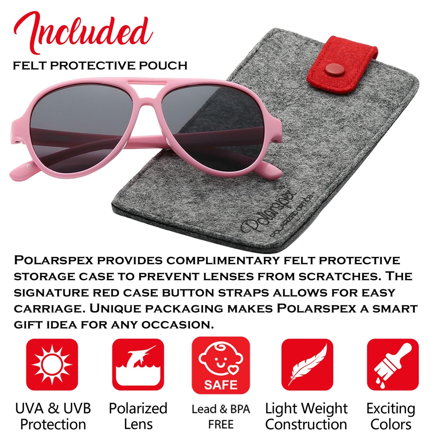 PolarSpex Kids Sunglasses - Polarized Aviator Sunglasses for Kids - Bendable Toddler Sunglasses for Boys &Girls, Age 2-8