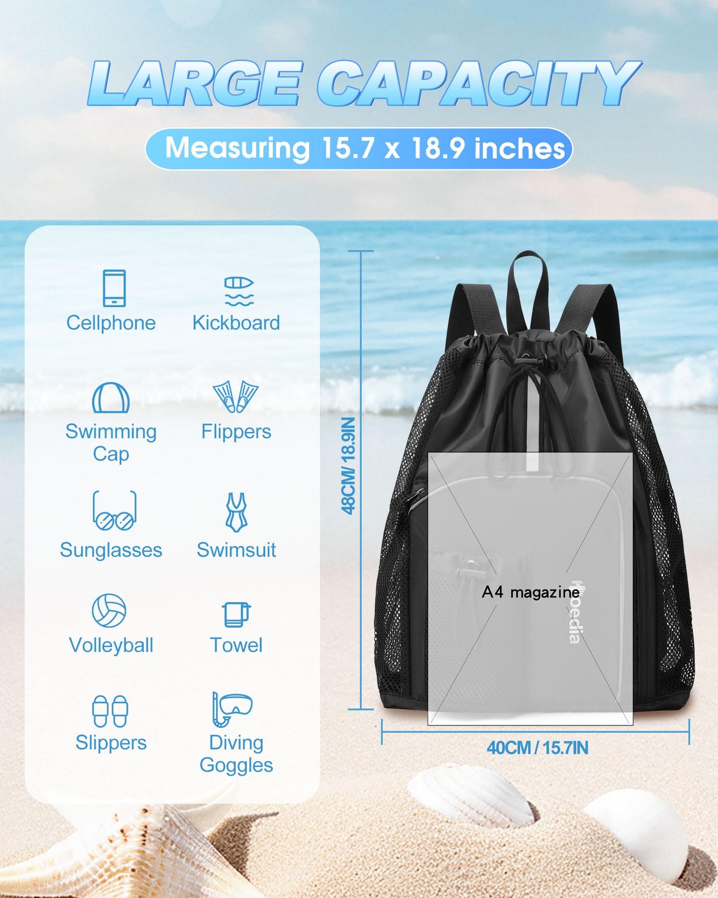 Mesh Swim Bag Beach Backpack for Swimming, Pool, Gym and Workout Gear
