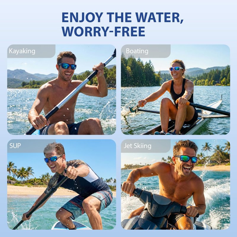 maivnz Floating Polarized Fishing Sunglasses for Men & Women - UV400 Blue Mirror Lens, Lightweight TPX Frame for Boating, Kayaking & Surfing (Black/Blue)