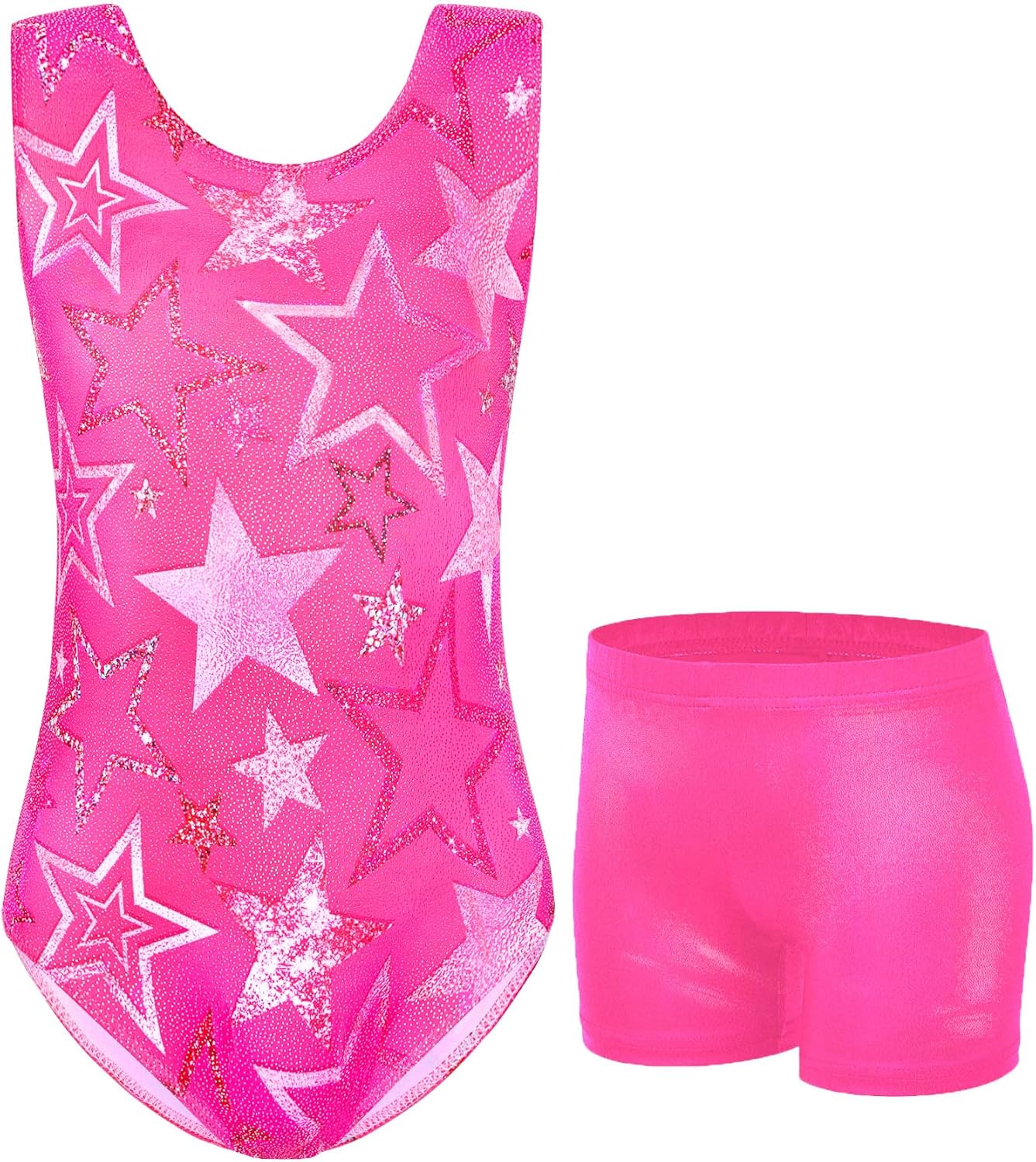 Regine Switzerland Gymnastics Leotards for Girls - Shiny 2-Piece Sleeveless Outfit with Shorts (Ages 4-12)