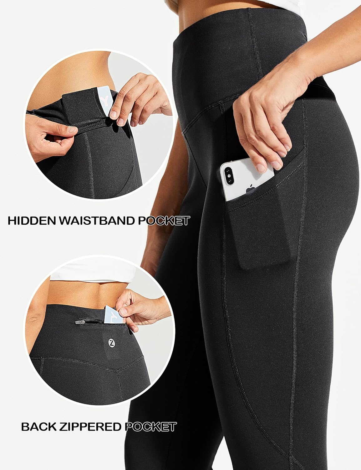 ZUTY Fleece Lined Leggings - Water Resistant Thermal Insulated High Waisted | Plus Size Hiking Pants