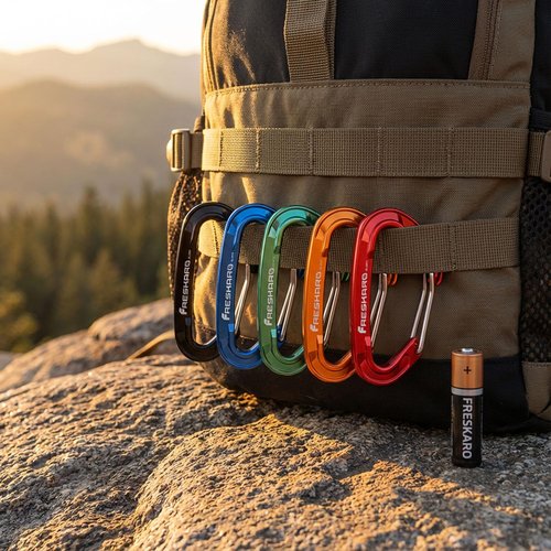 FresKaro 5pcs Carabiner Clips, caribeener clip Heavy Duty, Small Sturdy Key Keychain Accessory, Spring Snap Wiregate Hook, 8kN 1798lbs, for Hiking, Camping, Fishing, Not for Climbing, Mini Size, Black