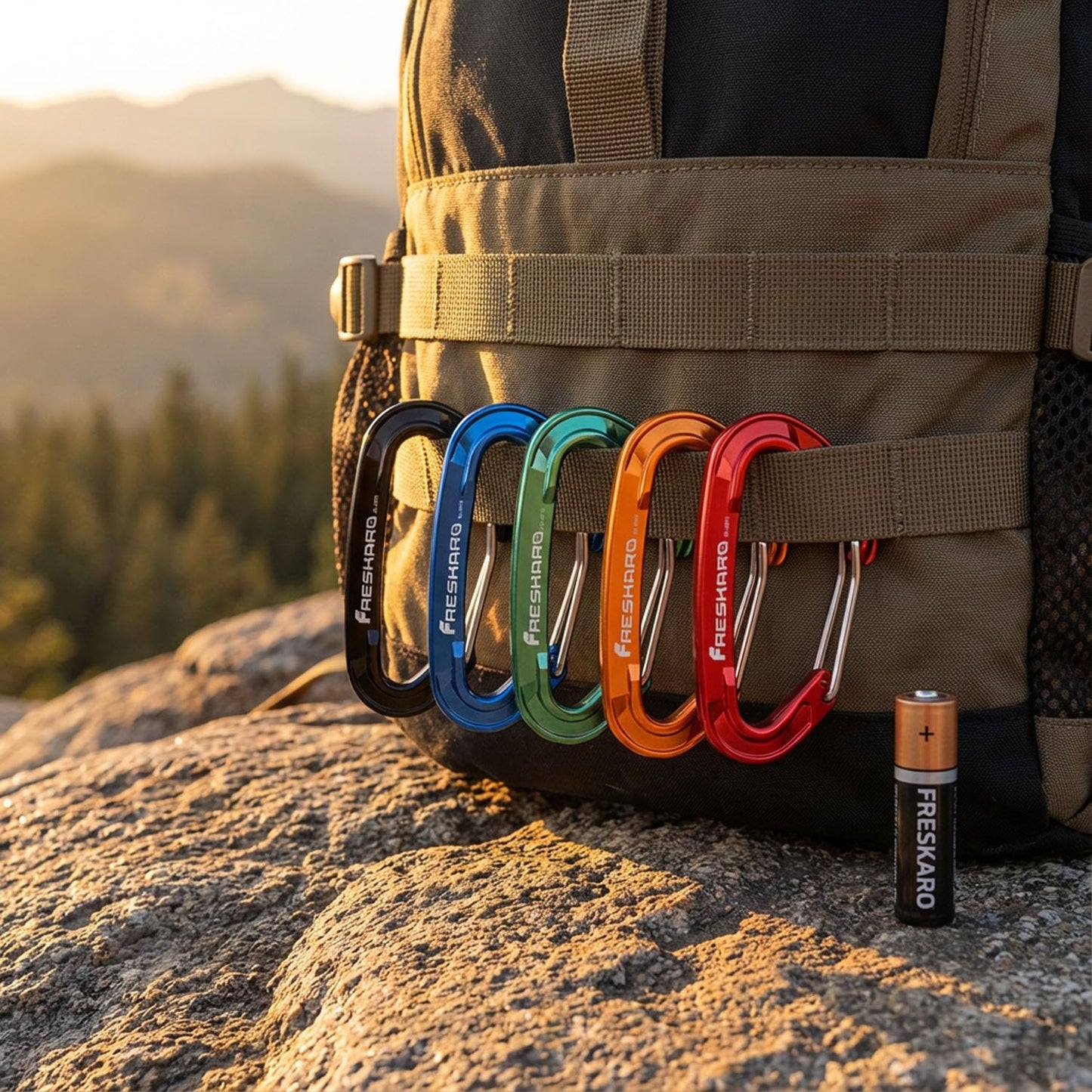 FresKaro 5pcs caribeener Clips, Wiregate Carabiner Heavy Duty, Small Sturdy Key Keychain Accessory, Not for Climbing, Mini Size, Ultra Light, for Hiking, Camping, Fishing, Outdoor, Backpack, Blue