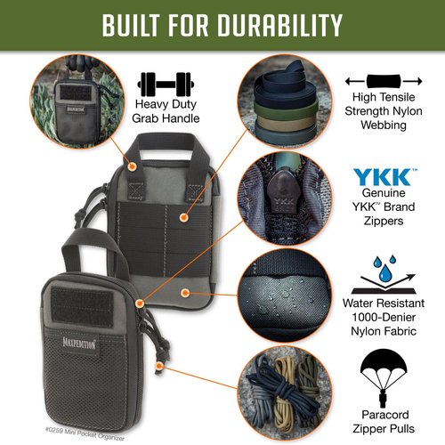 MAXPEDITION Mini Pocket Organizer (4” x 6” x 1”) EDC Pouch, Tactical Tool Pouch for Organization, MOLLE Accessories for Everyday Carry (Wolf Gray) 0259W