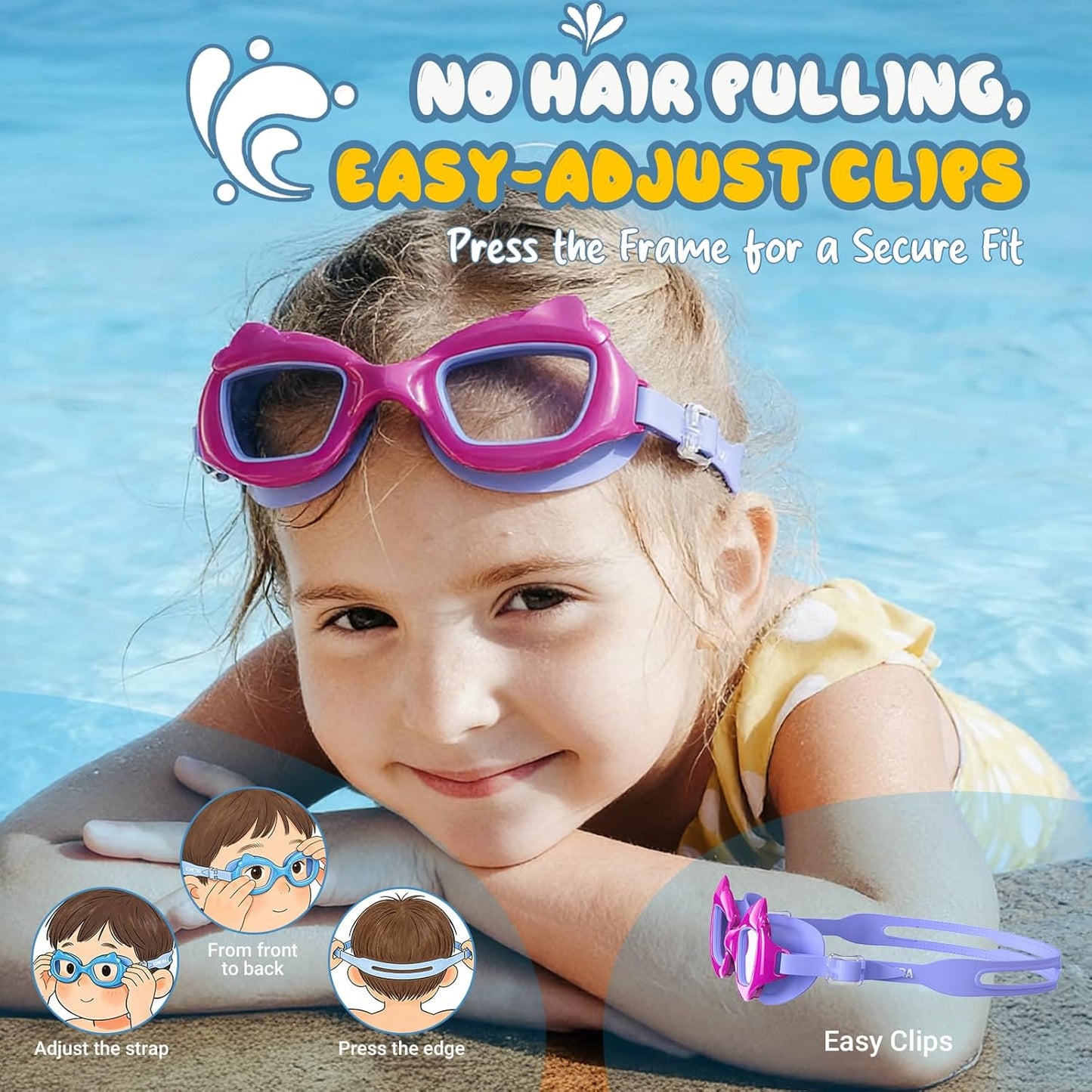 Skiennix Kids Swim Goggles - 2 Pack Anti-Fog UV Protection for Ages 3-10 | Easy Clip Design