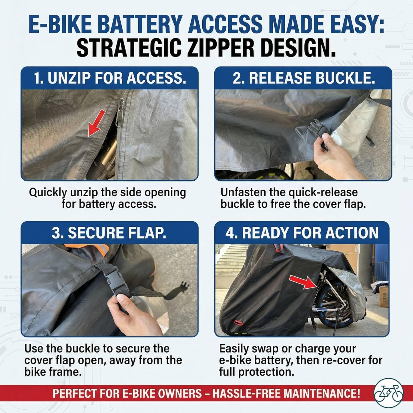 Skiennix Bike Cover - Heavy Duty Waterproof 500D Material with Side Zipper | Fits 1-3 Bikes, Windproof & Reflective Strips