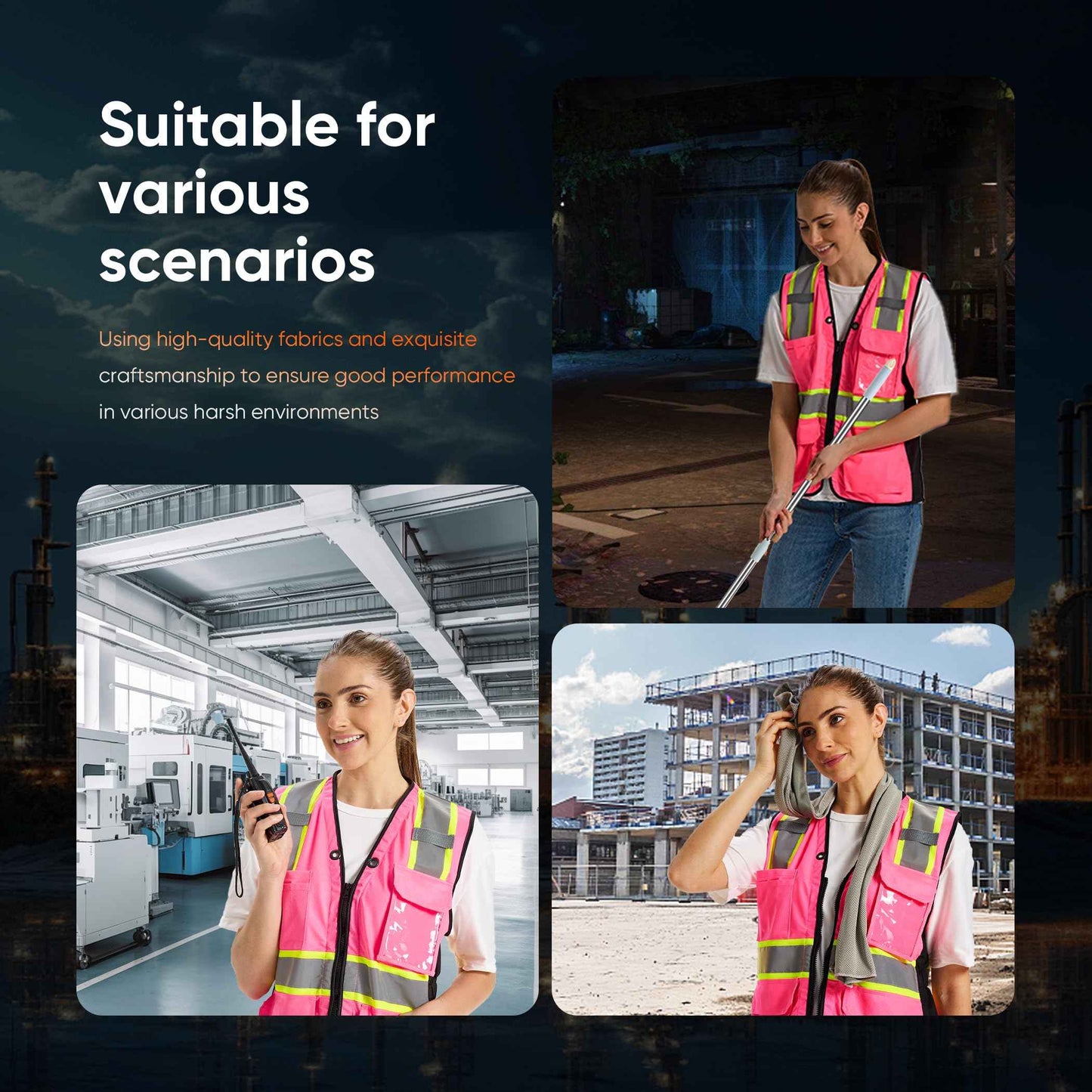 Hi Vis Safety Vest for Women,Working Drawstring waist Construction Vest with Pockets and Zipper,Womens Safety Vest,ANSI Type R Class2