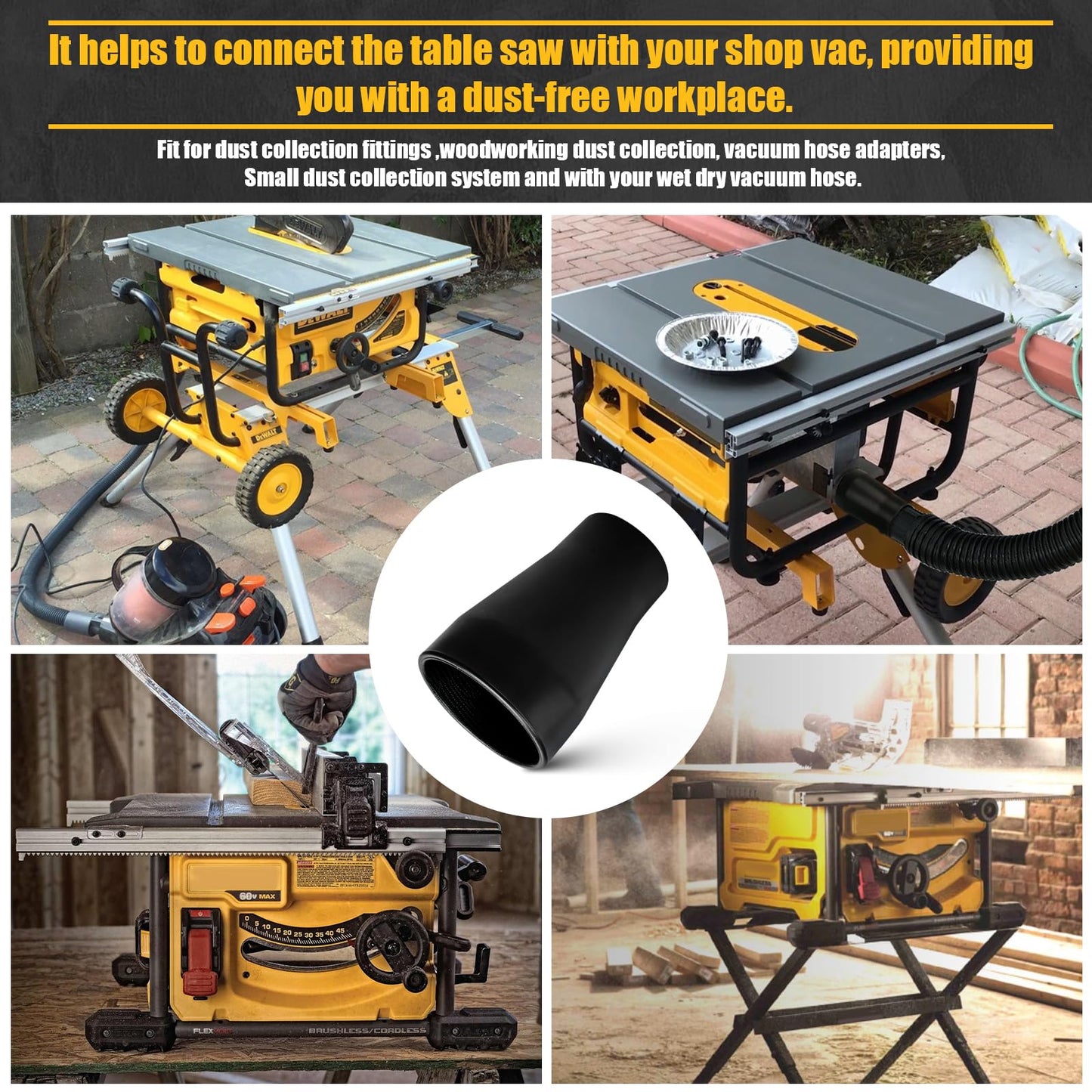 Table Saw Vacuum Adapter Replacement For Dewalt DWE7491RS Dust Collection Shop Vac Attachment Construction - Suitable for connecting 2 1/2 "table saw outlet to 1 7/8" Shop Vac Hose, Fit Most Table Saw