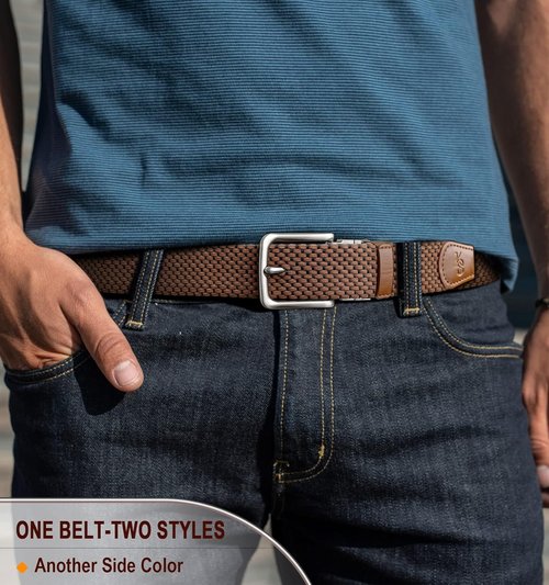 KEMISANT Reversible Braided Belt - Elastic Stretch Design for Men | 1 3/8" Width, Perfect for Golf & Casual Wear