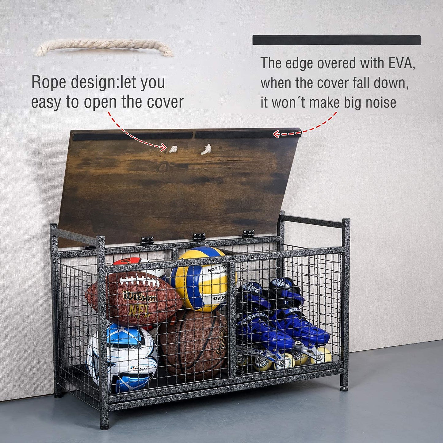 Mythinglogic Rolling Ball Storage Cart, Sports Equipment Storage Organizer for Garage/Basement/Entryway, Ball Storage Bin with Casters (Medium)