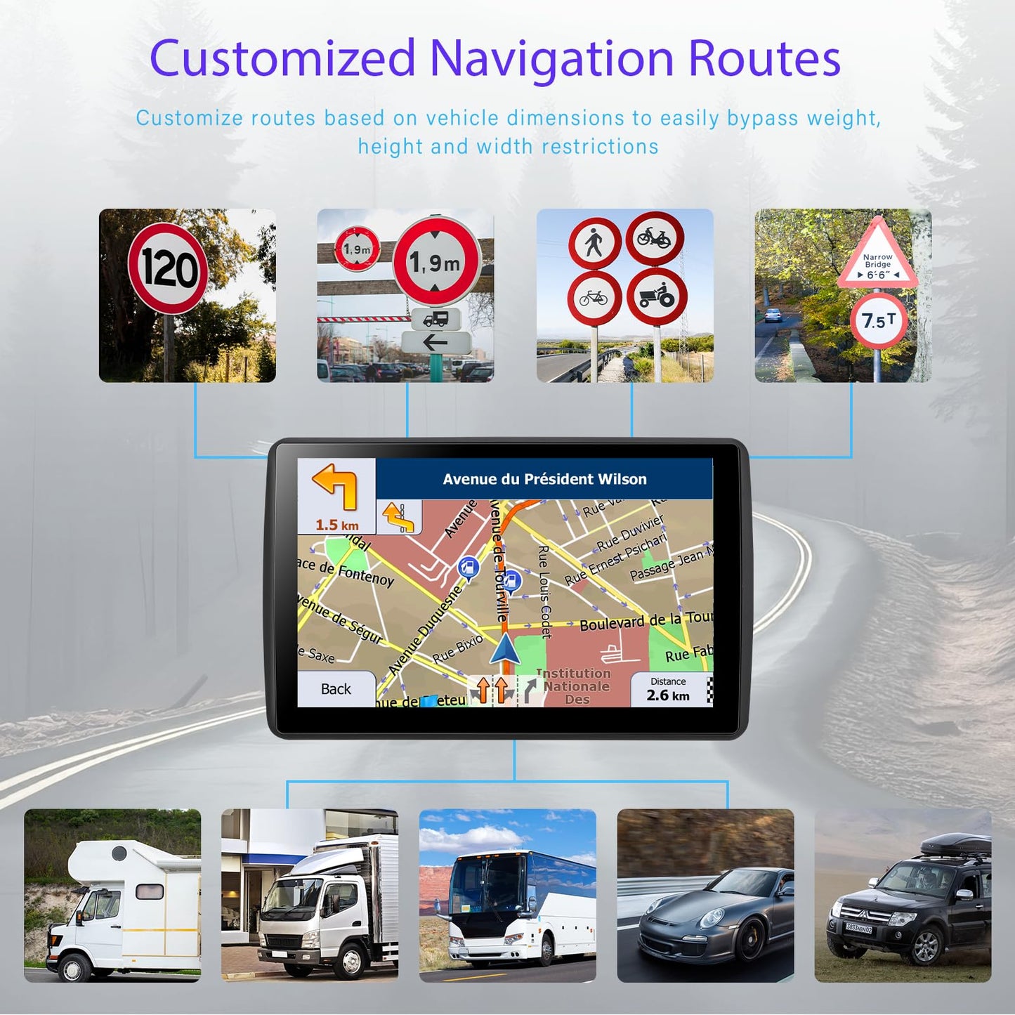 7'' GPS Navigator for Car Truck RV - 2026 North America Maps Free Lifetime Updates, Touchscreen Navigation System, Speed & Red Light Warning, Turn-by-Turn Voice Guidance, for All Cars