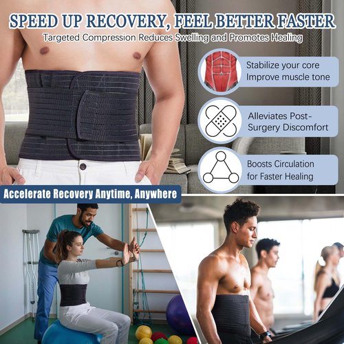 Men’s Abdominal Binder for Post Surgery Recovery – Adjustable Compression Support Belt for Hernia Repair, Abdominal Surgery & Core Stability