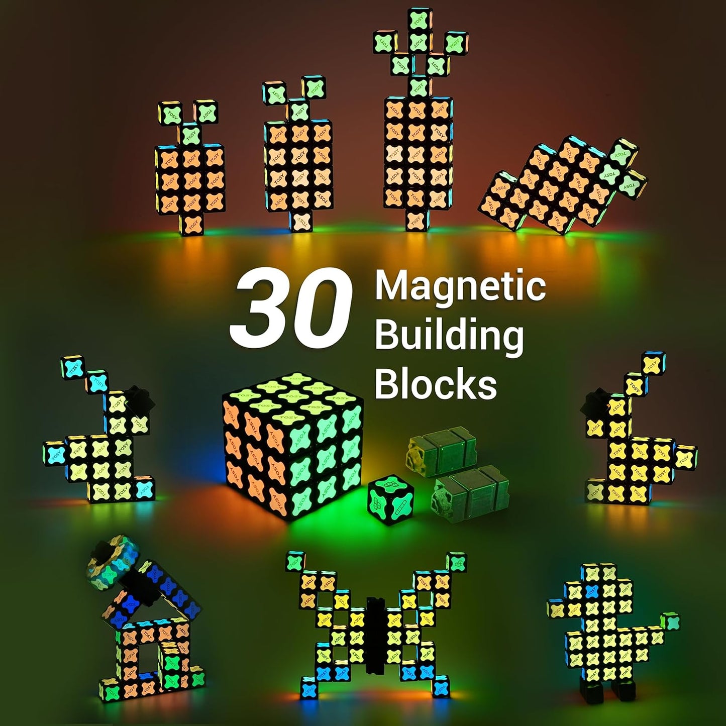 TOSY Magnet Cube 3x3 - 30 Blocks with 240 Magnets | Creative Building & Fidget Toy for Kids