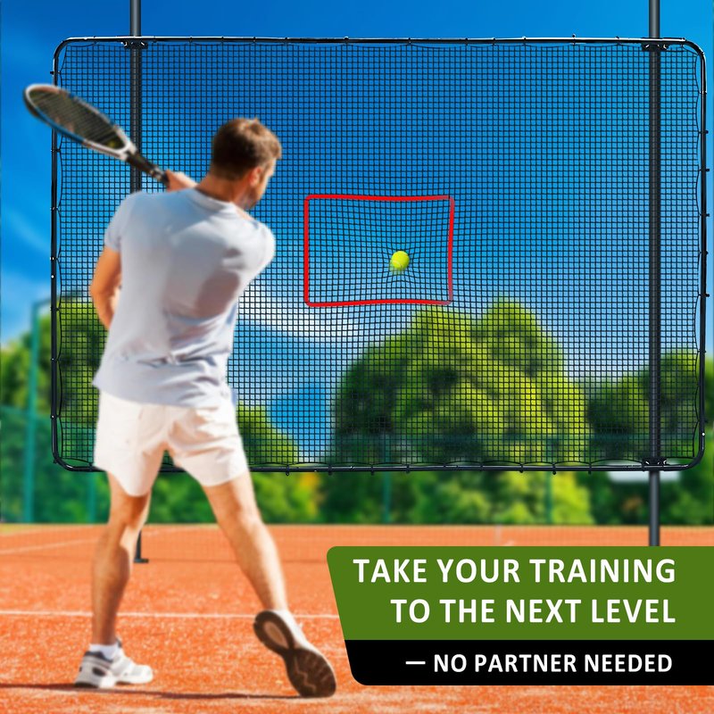 MegaNets Fence-Mount Tennis Rebounder Net 12x8FT – Space-Saving Tennis Practice Wall with Adjustable Rebound Angle – Solo Training Net Fits Most Fence Poles, Heavy-Duty Frame for Outdoor Practice