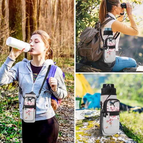 AORTDES 25/32/40/64oz Water Bottle Bag Holder Carrier-Insulated Crossbody Sling Case Sleeve with Strap & Pockets for Men Women Gym Cycling Travel Walking Hiking Camping (WBH-19, 32oz)