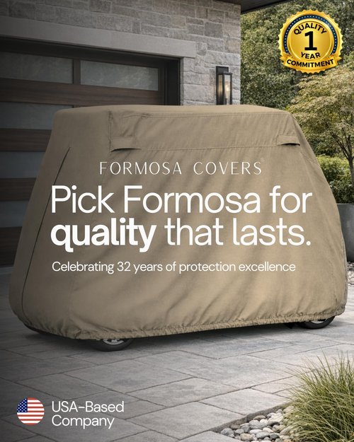 Formosa Covers Heavy Duty Golf Cart Cover 4 Passenger Extended Roof Premium Golf Cart Accessories All Weather fits 80" Roof EZGO, Club Car, Evolution, Yamaha G Models, GEM e2 (Grey, Taupe, or Green)