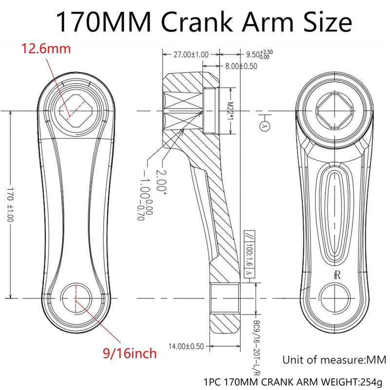 Alps2Ocean Universal Bike Crank Arm,152mm/160mm/165mm/170mm/175mm Left Crank Arm,Crank Arm Left Available in Diamond Hole and Square Hole for City Bike,Folding Bike,MTB,Ebike,Road Bike,Exercise Bike