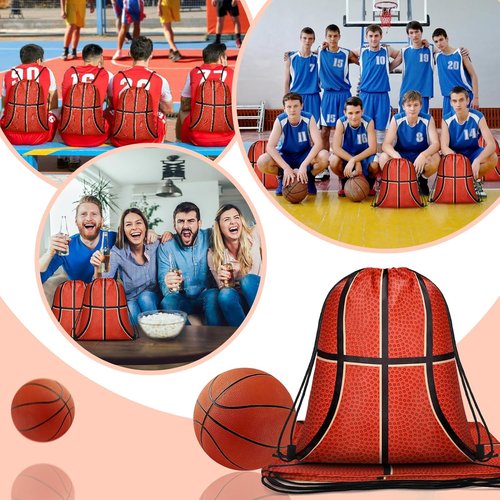 Grneric Basketball Drawstring Bags - 14 Pcs Party Favor Cinch Sackpacks for Sports Teams & Birthdays