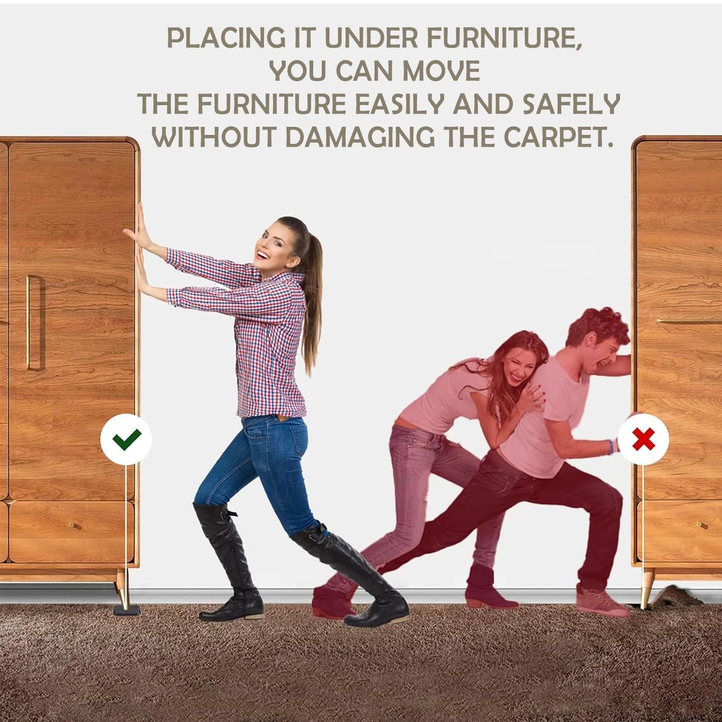 Yelanon 8pcs-3 1/2” Square Furniture Sliders for Carpet Furniture Pads Hardwoods Floors, Heavy Duty Furniture Movers Sliders,Furniture Moving Pads,Brown