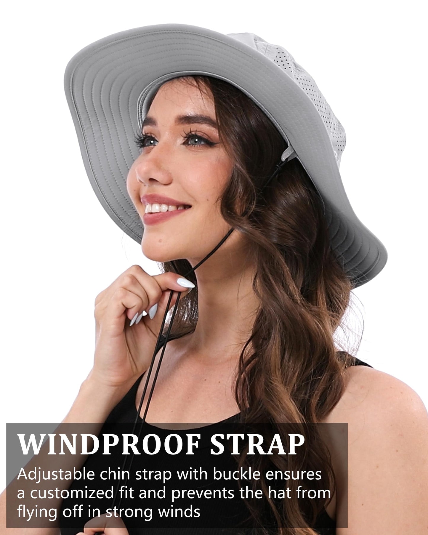 GADIEMKENSD UV Protection Bucket Hat for Men & Women, Wide Brim Sun Hats for Fishing Hiking, Breathable Quick-Dry Cooling Safari, Water-Repellent Bonnie Sunhat for Beach Golf Garden Travel White