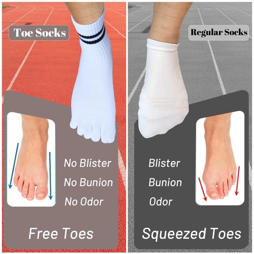 Toe Socks Women Five Fingers Crew Socks for Running Athletic Hiking Comfort Toe Separator Barefoot Sock 4 Pairs Pink White Black Grey