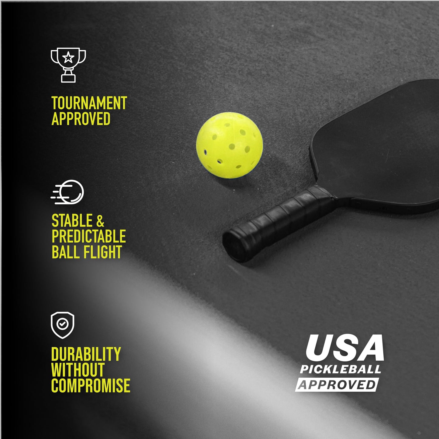 OLIN Ultra40 Ultra Durable Outdoor Pickleball Balls USA Pickleball Approved (USAPA) 4-Pack, Optic Yellow