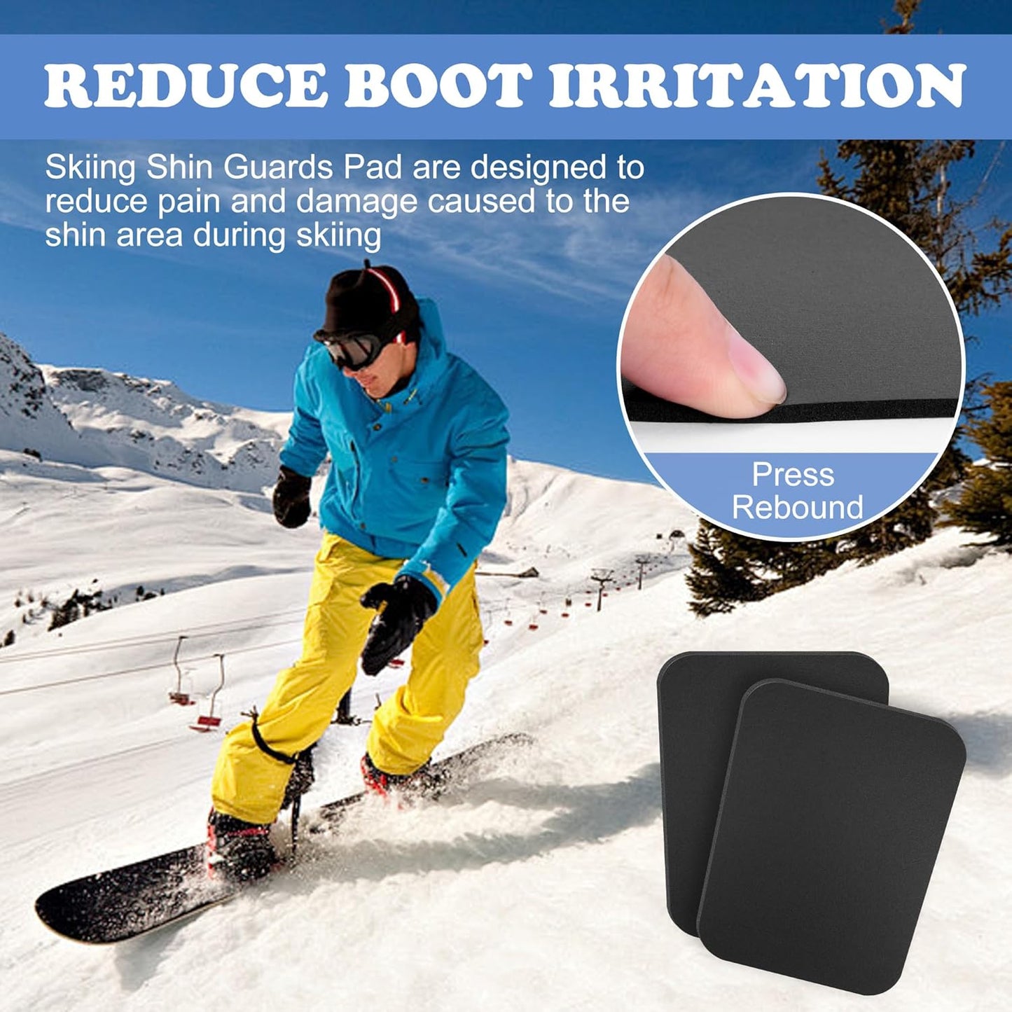 Skiennix Snowboard Shin Pads - Thickened Foam Protection | Cuttable 6.5x5 Inch Shin Guards (2/4 Pcs)
