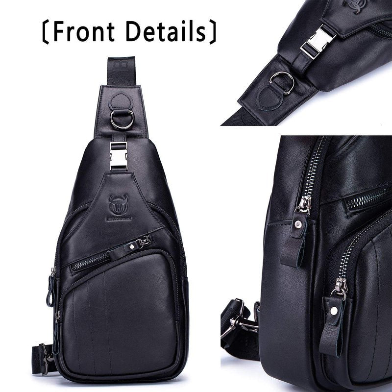 Cross body Bags for Men Leather Sling Bag Casual Daypacks Chest Bags Shoulder Bag Travel Hiking Backpacks (Black)
